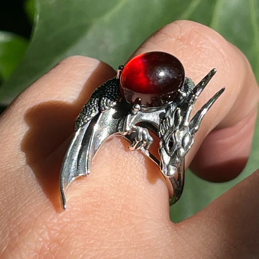 Sterling silver garnet dragon adjustable‎ ring